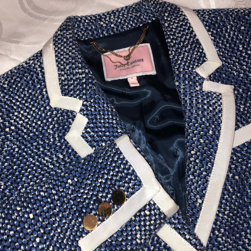 Vintage Juicy Couture Blue Tweed White Trim Blazer